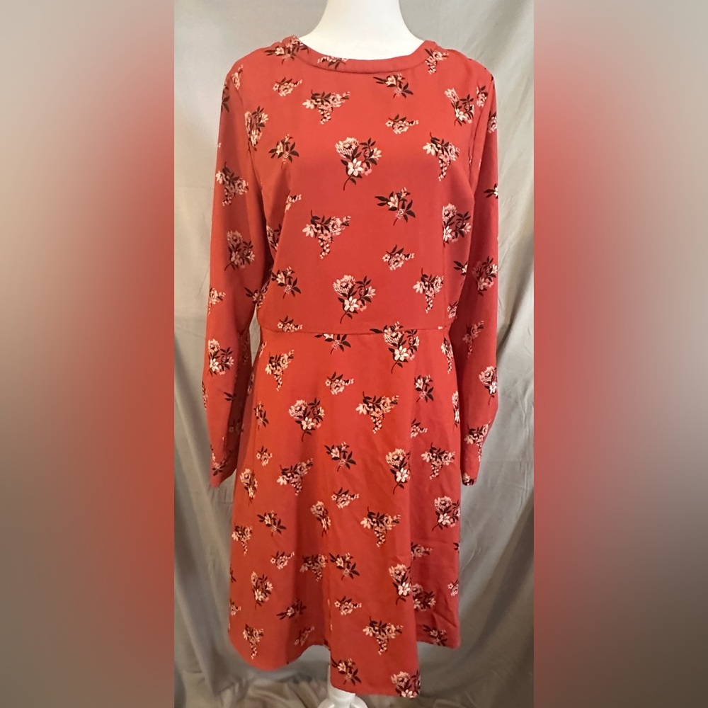 LOFT Floral Long Sleeve Dress in Light Red